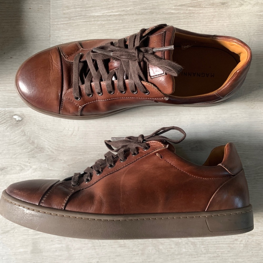 Magnanni Mens 21409 Brown Leather Low Top Sneakers Made in Spain Size 9 M